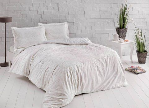 Сімейна Турецька Постільна Білизна TAC Castillo Cream Сатин 160х220см (2 шт) 4643 фото