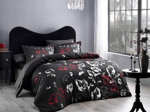 Турецкое Постельное Белье TAC Tallin Black Сатин-Deluxe 3571 фото