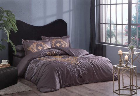 Турецкое Постельное Белье TAC Miura Coffee Сатин-Deluxe 3574 фото