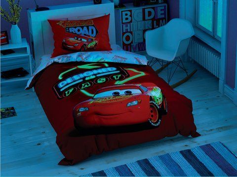 Постільна білизна Підліток TAC Disney Cars Race 160х220см Світиться в темноті 4297 фото