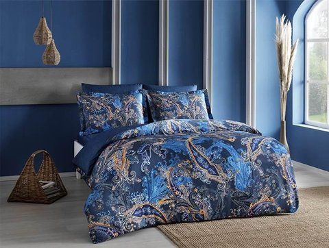 Турецкое Постельное Белье TAC Digital Satin Marisol Blue 1846 фото