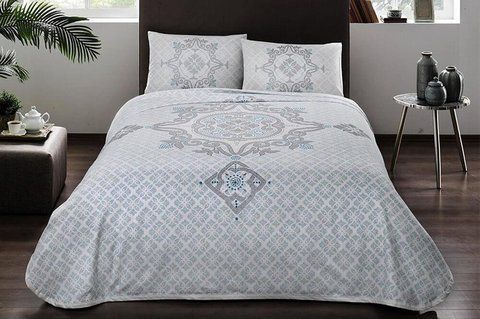Постільна білизна з покривалом-піке TAC Elegance Turqoise Полуторний + простирадло на гумці 3602 фото