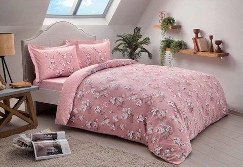 Семейное Турецкое Постельное Белье TAC Lennie Pink Сатин 3351 фото