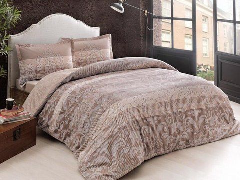 Турецкое Постельное белье TAC Luzon Brown Сатин 3503 фото
