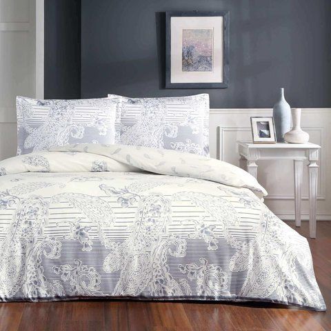 Турецька Постільна білизна TAC Paisley Indigo Сатин 5225 фото