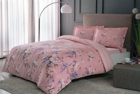 Турецкое Постельное белье TAC Rain Pink Сатин 3505 фото