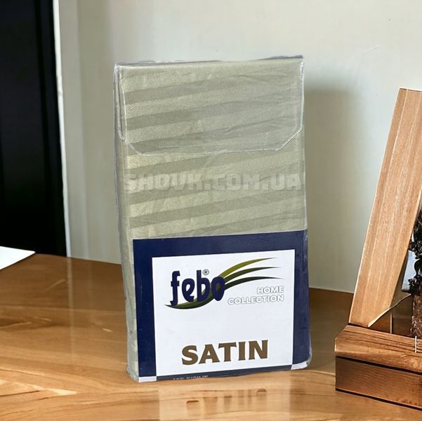 Простирадло на резинці страйп сатин Febo Stripe Satin Оливоквый 5482 фото