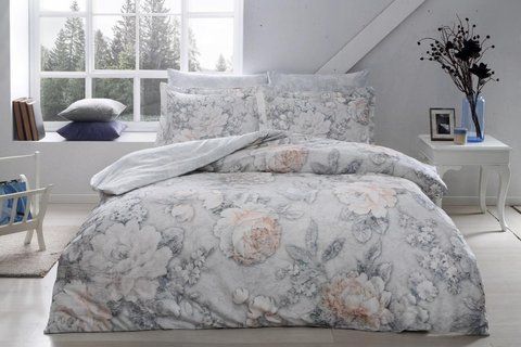 Семейное Турецкое Постельное Белье TAC Seine Grey Сатин Digital 3365 фото